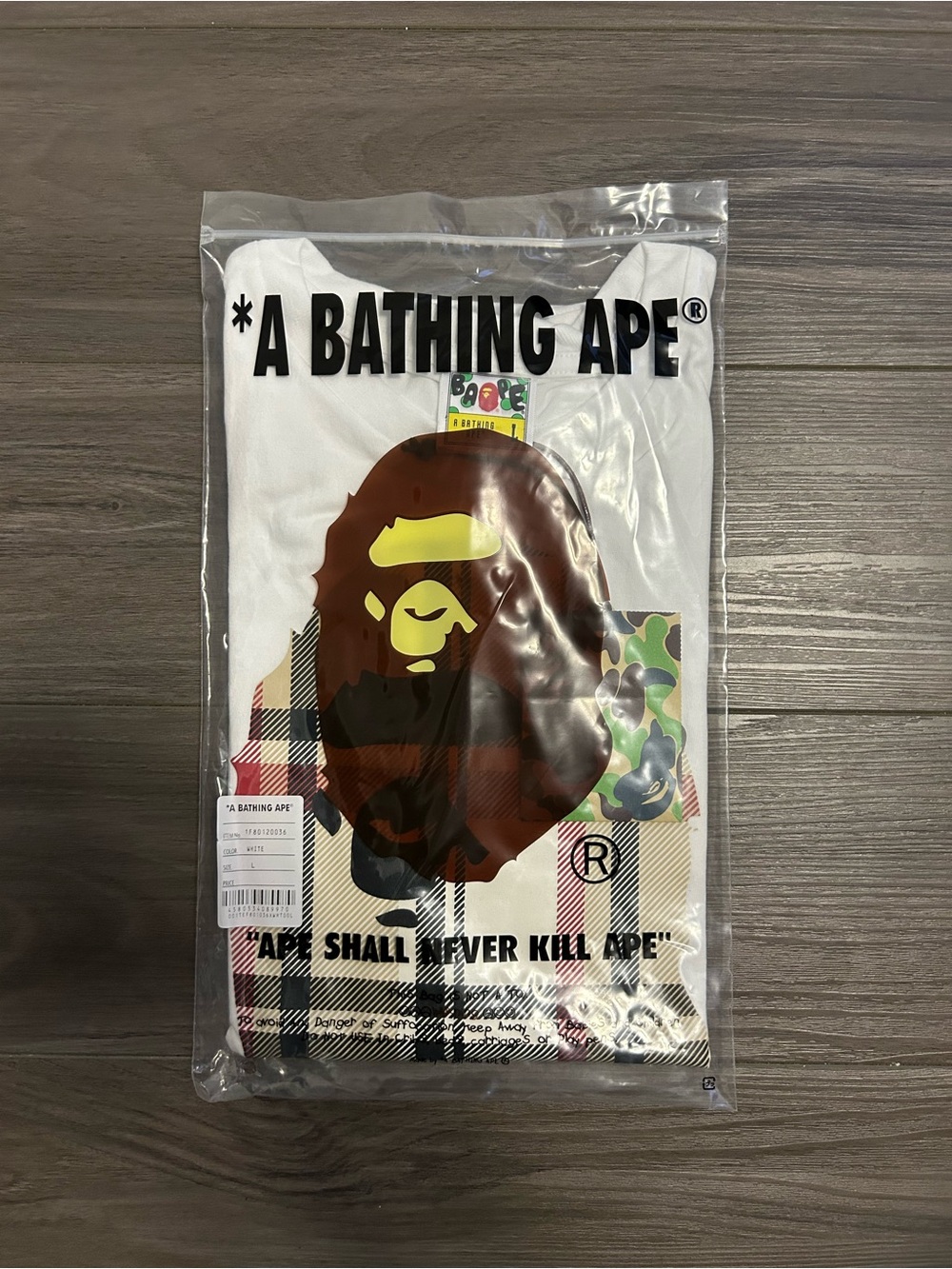 BAPE Check Plaid Ape Head White T-Shirt – Beige - Picture 6 of 6